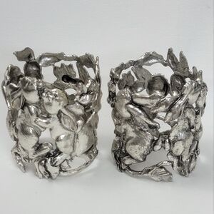 2 Vintage Arthur's Court Bunny Bunnies Rabbits Metal Votive Candle Holders